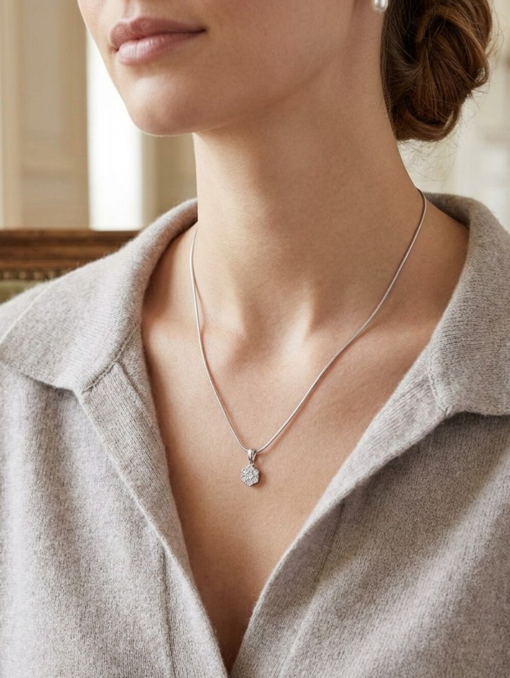 Effy 925 Sterling Silver Diamond Cluster Pendant Necklace